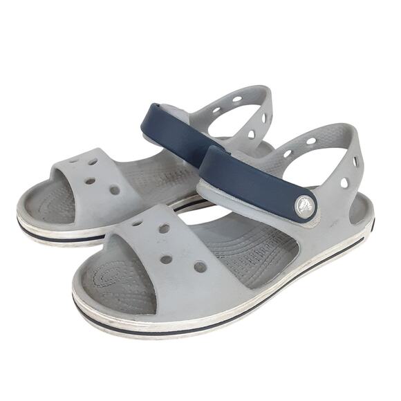 Crocs Bayaband Crocband Sandals Kids 12 Adjustable Hook & Loop Gray Blue Boys - Picture 2 of 9